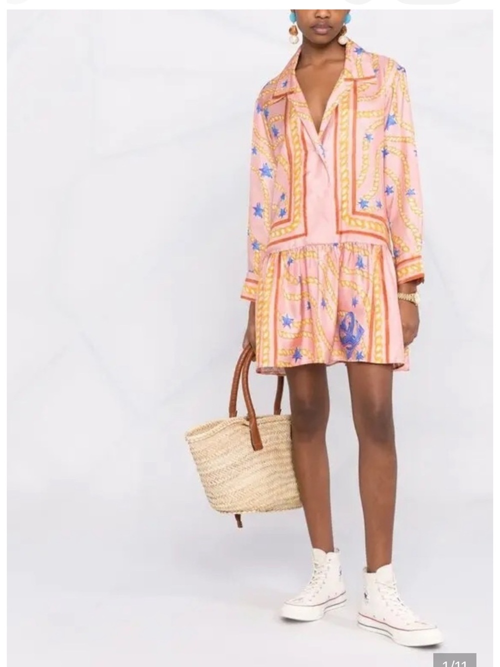Sandro Pink and Gold Printed Silk Mini Dress Sandro Alexiane Mini Dress
